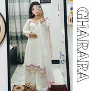 Pakistani Inspired White Gharara Traditional Dress_img_1