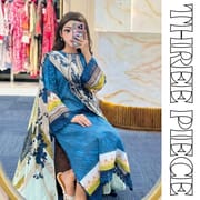 Teal Blue Printed Lawn Three Piece Suit_img_1