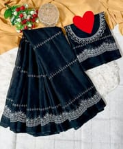 জর্জেট এম্ব্রয়ডারি শাড়ী উইথ ব্লাউজ পিস_img_0