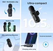 BOYA by-V2 Wireless Lavalier Microphone for iPhone, Mini Phone Microphone Wireless, Noise Canceling, Dual Lapel Mic for YouTube, Podcast, TikTok Vlog Recording(Not Compatible iPhone 15/16/17)_img_4