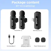 BOYA by-V2 Wireless Lavalier Microphone for iPhone, Mini Phone Microphone Wireless, Noise Canceling, Dual Lapel Mic for YouTube, Podcast, TikTok Vlog Recording(Not Compatible iPhone 15/16/17)_img_6