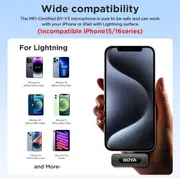 BOYA by-V2 Wireless Lavalier Microphone for iPhone, Mini Phone Microphone Wireless, Noise Canceling, Dual Lapel Mic for YouTube, Podcast, TikTok Vlog Recording(Not Compatible iPhone 15/16/17)_img_5