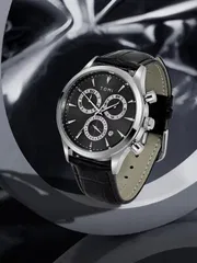 TOMI T-602 Chronograph Men's Leather Belt Quartz Watch (Black)_img_1