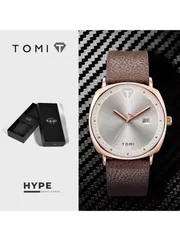 TOMI T-044 Men's Quartz Leather Belt Watch With Date (Brown-Rosegold)_img_0