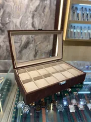 12 Slots Leather Watch Organizer Box (Brown-Cream)_img_0