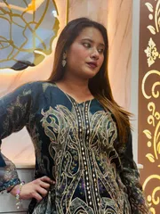 Trendy Luxury Floral Embroidery Design Black Organza Suits 3 Piece_img_1