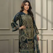 Trendy Luxury Floral Embroidery Design Black Organza Suits 3 Piece_img_6