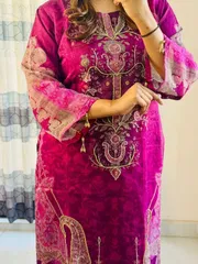 Royal Magenta Floral Embroidery Design Organza 3 Piece_img_1