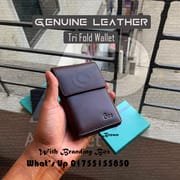 Magnetic Plain Black & Brown Trifold Genuine Leather Wallet With Box_img_1