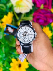 Elegant Chronograph Style Black Leather Watch_img_1