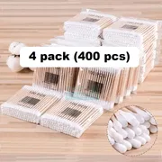 4 pack 400pcs Double Head Wood Cotton Bud/Swab Nose Ears Cleaning Women Makeup Tools Lipstik Cotton Buds Tip Sticks Bastoncillos Oidos_img_0