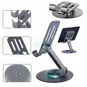 Mobile Phone Holder Stand for Desk, Foldable Hollow Design Phone Tablet Holder Durable & Convenient 360° Rotating Base Silver Stand Compatible with Phone & Tablets ZY033_img_0