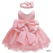 Baby Girls Princess Lace Bow Party Dress with Headband (0 to 4 years)_img_2