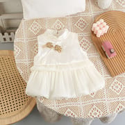 Baby Girl Elegant Sleeveless White Princess Floral Jacquard Summer Party Dress (0 to 18 months) for yours BABUU_img_1