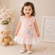 Baby Girls Floral Lace Romper Dress with 3D Flower Applique & Embroidered Hem (0 to 3 years) for yours BABUU_img_2