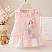 Baby Girls Floral Lace Romper Dress with 3D Flower Applique & Embroidered Hem (0 to 3 years) for yours BABUU_img_4