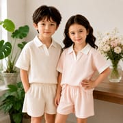 Kids Summer Polo Collar Ribbed Clothing Set for Boys & Girls – Soft Short Sleeve Top & Shorts Set (6 months to 6 years)_img_0
