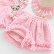 Kids Girl Elegant Pink Lace Outfit Set with Ruffle Skirt Pant & Sun Hat (1 to 6 years) for yours BABUU_img_4