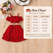 Kids Girls Red Ruffle Party Dress with Belt (3 to 8 years)_img_5