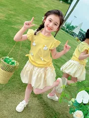 Kids Girls Summer Outfit Set Cute Duck Appliqué Top with Tulle Skirt Set (1 to 5 years)_img_0