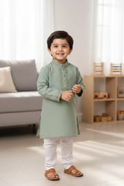 Kids Boy Premium Elegant China Vangchur Green EID Panjabi with Pant (1 to 7 years)_img_0