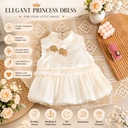Baby Girl Elegant Sleeveless White Princess Floral Jacquard Summer Party Dress (0 to 18 months)_img_0