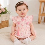 Baby Girl Floral Cheongsam Pink Traditional Style Romper Dress (0 to 18 months)_img_2