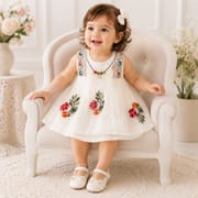 Baby Girl Summer Elegant Floral Embroidered Romper Sleeveless Party Dress (0 to 18 months) with Necklace_img_0