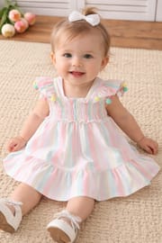 Baby Girls Pom Pom Sleeves Rainbow Summer Dress (0 to 3 years)_img_0