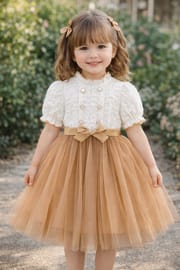 Kids Girls Princess White & Golden Tulle Party Dress (3 to 8 years)_img_0