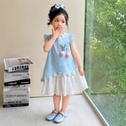 Kids Girls Elegant Summer Blue Lace Floral Party Dress (1 to 6 years)_img_2