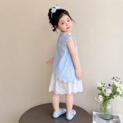 Kids Girls Elegant Summer Blue Lace Floral Party Dress (1 to 6 years)_img_3