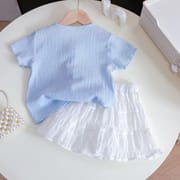 Kids Girls Boutique Textured Elegant Summer Top & Tiered Skirt Pant Set (6 months to 6 years) for your ANGEL_img_1