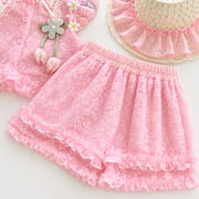 Kids Girl Elegant Pink Lace Outfit Set with Ruffle Skirt Pant & Sun Hat (1 to 6 years)_img_5