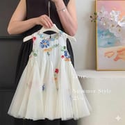 Kids Girls Floral Embroidered Summer Tulle Party Dress with Necklace (2 to 7 years)_img_2
