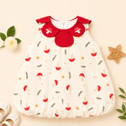 Kids Girls Mushroom Print Red Collar Balloon Dress (1 to 6 year)_img_3