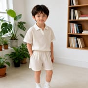 Kids Summer Polo Collar Ribbed Clothing Set for Boys & Girls – Soft Short Sleeve Top & Shorts Set (6 months to 6 years)_img_3