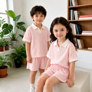 Kids Summer Polo Collar Ribbed Clothing Set for Boys & Girls – Soft Short Sleeve Top & Shorts Set (6 months to 6 years)_img_2