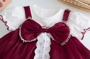 Baby Girl Elegant Lace Red Wine Bow Party Romper Dress (0 to 2 years)_img_6