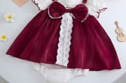 Baby Girl Elegant Lace Red Wine Bow Party Romper Dress (0 to 2 years)_img_7