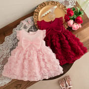 Baby Girl Flying Sleeves Elegant 3D Rose Summer Princess Dress (6 months to 3 years)_img_1