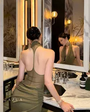 Cowl Neck Sleeveless Ruched Knit Dress_img_5