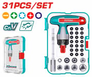 TOTAL TACSD30316 31 Pcs T-Handle Wrench Screwdriver Set | Cr-V Bits | 1/4" Sockets | Magnetic Bit Holder | Plastic Case | Model: TACSD30316_img_0