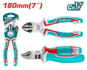 TOTAL THT230706 Diagonal Cutting Pliers, 7" (180mm), Cr-V Steel, Black Finish & Polish, TPR Three-Color Handle | Model: THT230706_img_0