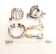 Double Lock Chastity Cage with Urethral Catheter Stainless Steel Male Chastity Devices Sex Toys for Men Penis Lock Cock Ringh_img_3