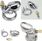 Male Stainless Steel/Chrome Plated Chastity Device Lockable Breathable Cock Cage Adult Product Penis Ring Sex Toys for Adult Men_img_1