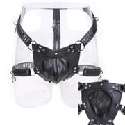 PU/Real Leather Sexy Panties BDSM Bondage Restraints Penis Cock Cage Male Chastity Devices Belt Erotic Sexy Toys_img_1