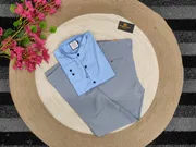 Band collar sky shirt with Ash formal Pant_img_0