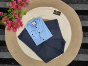 Band collar sky shirt with nevy formal pant combo_img_0