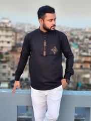 Elite pocket embroidered katua(black color)_img_1